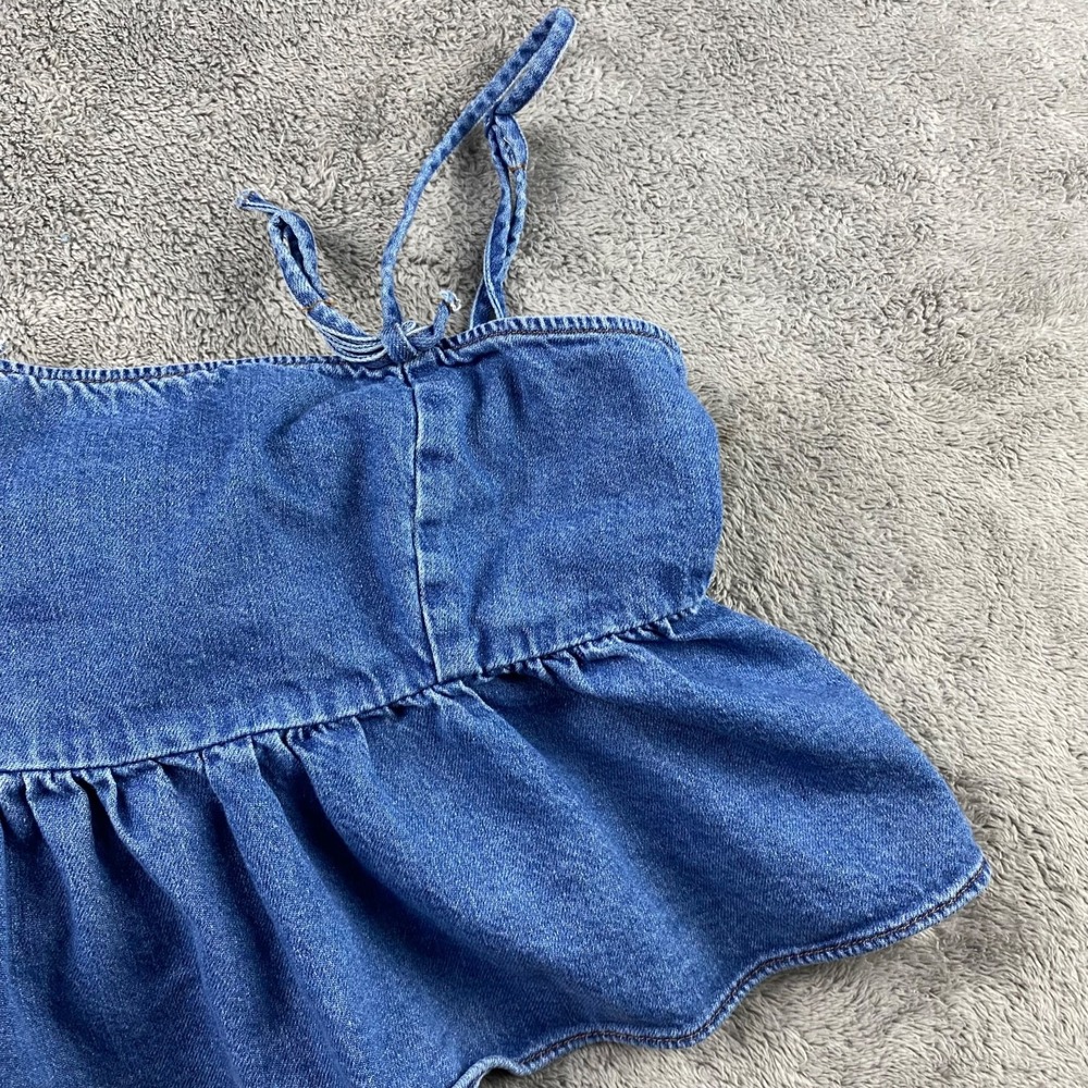 American Eagle Denim Babydoll Top Womens XS Blue Tie Strap Peplum Top - Picture 2 of 12